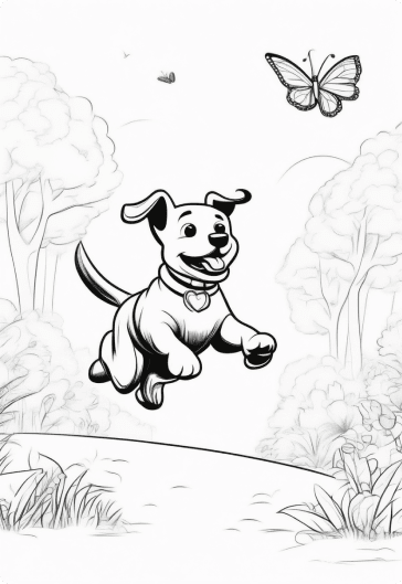 A dog chasing a butterfly in the park